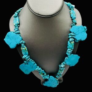 Huge Chunky Sea Sediment Turquoise Nugget Necklace